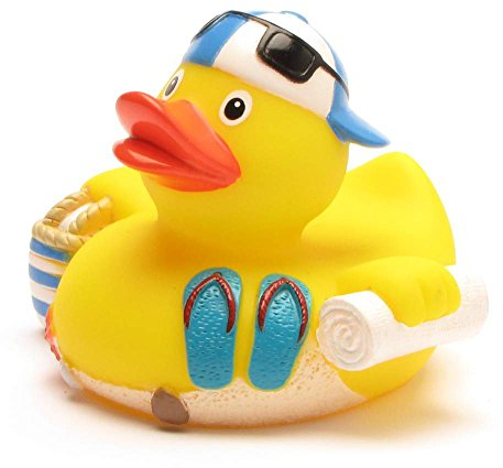 Duckshop I Badeente Strand I Quietscheente I L: 8 cm - inkl. Quietscheentchen-Schlüsselanhänger im Set I Geschenk für Urlauber
