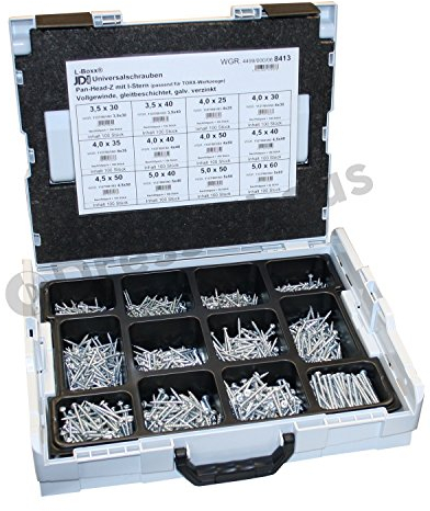 Dresselhaus 0/4499/000/8413// /06 Sortimo L-Boxx bestückt mit JD Plus Universalschrauben Pan-Head mit I-Stern verzinkt , Grau