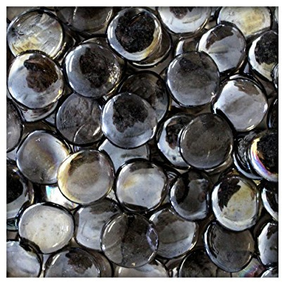 Kieskönig 1 kg Glasnuggets Glassteine Muggelsteine Mosaiksteine Tischdeko 25-30 mm Silbergrau irisierend