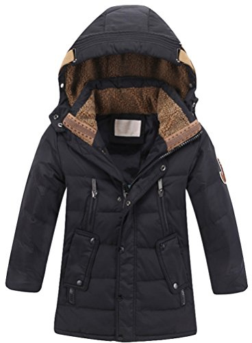 Vogstyle Bambini Giubbotto Piumino Invernale Ragazzi Ragazze Leggero Impermeabile Cappotto con Cappuccio Nero 10-11 Anni/Altezza 140-150