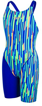 Speedo Girl's Fastskin Endurance+ Openback Kneeskin Swimsuit (Ultrasonic/Fluo Orange/Windsor Blue, 24 6 Years)