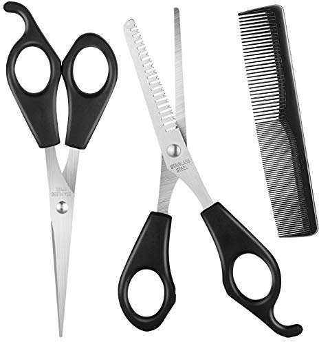 Gezimetie Professional Black Stainless Steel Hairdressing Scissors Set - 5.5 Inch, Thinning Scissors & Comb