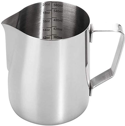 POFET - Brocca per latte in acciaio INOX, 600 ml, ideale per caffè e latte