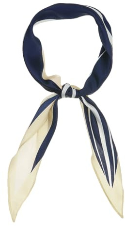 Allegra K Women Satin Rhombus Neck Scarf Stripe Print for Shirts Ponytail Neckerchief Bag Accessory for Summer Bandana Navy Blue 1 Pcs