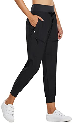 baleaf Women's Joggers Lightweight Hiking Pants High Waist 5 Zipper Pockets Quick Dry Travel Athletic UPF50+ Black M