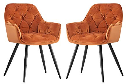 JYMTOM Esszimmerstühle mit dickem Samtstoff gepolsterter Sitz, Metallbeinen, Armlehnen und Rückenlehne Eckstuhl für Lounge Wohnzimmer(orange,2)