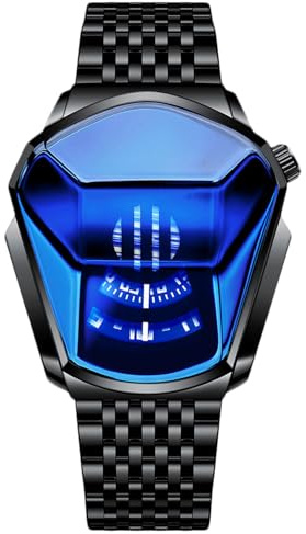 RORIOS Moda Reloj Hombre Cuarzo Analógico Reloj de Acero Inoxidable Creativo Relojes Pulsera para Hombre Deportivo Reloj Hombre, Azul Negro B, Pulsera, Azul Negro B, Pulsera