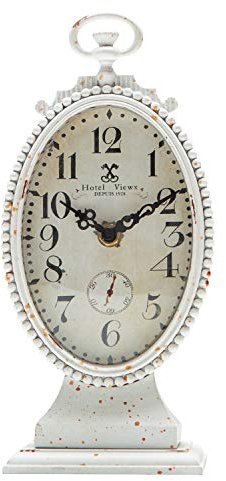Nikky Home Reloj de Mesa Vintage, Funciona con Pilas, Estilo rústico Desgastado, decoración del hogar para Chimenea, Chimenea, Estante, Escritorio, encimera, Color Blanco