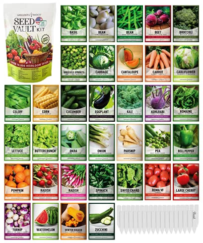 Gardeners Basics Survival Vegetable Seeds Garden Kit Over 16,000 Seeds Non-GMO and Heirloom, Great for Emergency Bugout Survival Gear 35 Varieties Seeds for Planting Vegetables 35 Free Plant Markers