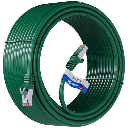 HB-DIGITAL 50m LAN Kabel CAT 7 Rohkabel RJ45 S/FTP Netzwerkkabel Ethernet Patchkabel bis zu 10 Gbps 600 MHz Kupfer Profi PiMF Kupfer für Patchpanel Switch Router Modem - Grün