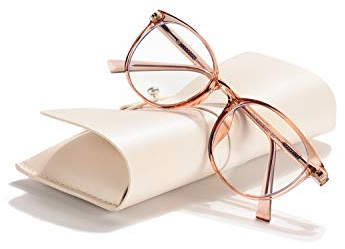 FONHCOO Blaulichtfilter Brille Damen TR90 Blaulichtbrille ohne Sehstärke, Superleichte Anti-Müdigkeit Computerbrille Gaming Schutzbrille (Champagner)