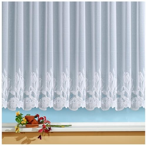 heimtexland ® Store Gardine Jacquard weiß transparent Kräuselband Vorhang mit Blumen Borte Gebogt Oekotex Typ69 Höhe 160cm x Breite 600cm