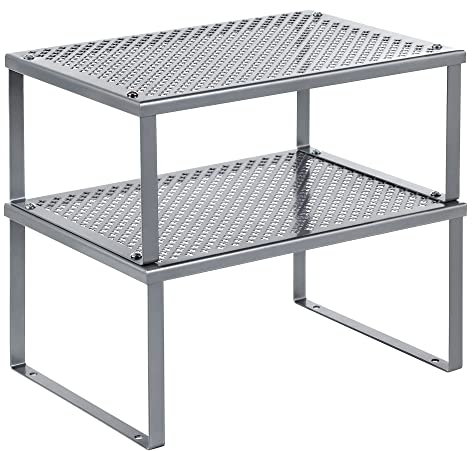 SONGMICS Étagère à Épices, Lot de 2, Support à Épices, Empilable, Extensible, Étagère de Rangement de Cuisine, en Métal, pour Plan de Travail, Argent KCS01SV