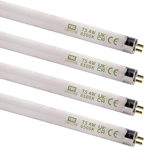 TBE LIGHTING 4w / 6 inch Daylight White 6500K Tubes - F4T5/SW Fluorescent Tube Lamps 150mm / 6''- CFL Bulbs - G5 2-Pin Base Fittings - T5 High Efficiency Lamps (4-Pack)