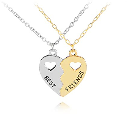 MenYiYDS 2 Pcs BFF Necklaces Friendship Necklace Best Friends Heart Necklace for Girls Birthday Gifts Pendant Chain Gifts (Gold and Silver)