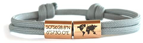 myGreta Reisearmband Personalisiert mit Gravur aus Edelstahl und Segeltau | Personalisierbar mit Text & Motiven, Edelstahl & Nylon, verstellbar, Unisex, handgefertigt, Erinnerung, Abenteuer, Weltreise