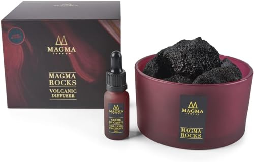Magma London - Difusor de roca volcánica - Creme de Cassis - Notas de casis combinadas con grosella negra y granos de pimienta rosa sobre una base de pachulí - Decoración para el hogar y la oficina