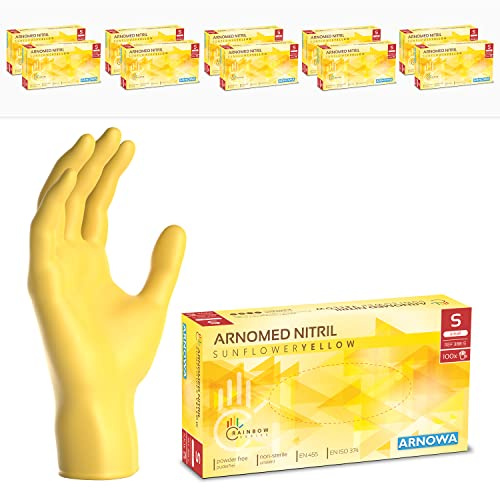 1000x ARNOMED® Einweghandschuhe Gelb, Nitril Handschuhe, Einmalhandschuhe S | Nitrilhandschuhe Einweg puderfrei, Gummihandschuhe Einweg, Schutzhandschuhe, Handschuhe Nitril in XS, S, M, L