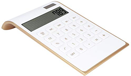 Dioche Taschenrechner, Tragbarer 10-stelliger Taschenrechner, ultradünn, mit Solar- oder Akkubetrieb, LCD-Display für Homeoffice und Business (Weiss)