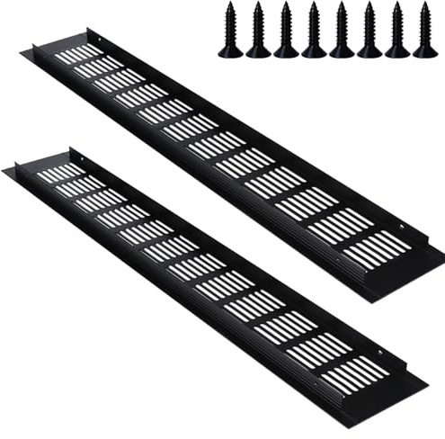 Rejilla de ventilación interna de aleación de aluminio de 80 mm x 600 mm, rejilla de ventilación interna de color negro, accesorio de armario de cocina (2 piezas)