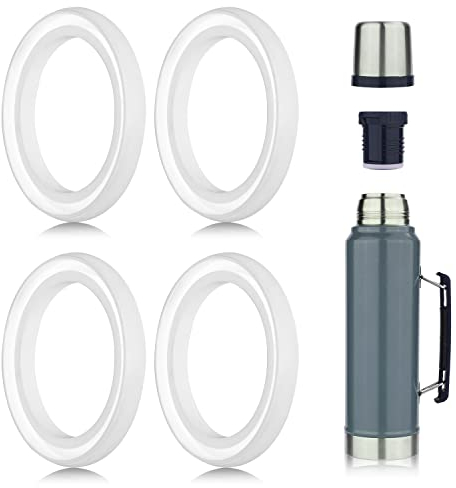 4pcs Replacement Gaskets for Stanley Cup, Silicone Seal Ring for Thermos Lid Compatible with Stanley Classic 20 oz 1.0 QT 1.5 QT 2 QT 2.5 QT Vacuum Bottle Stopper Transparent (White)