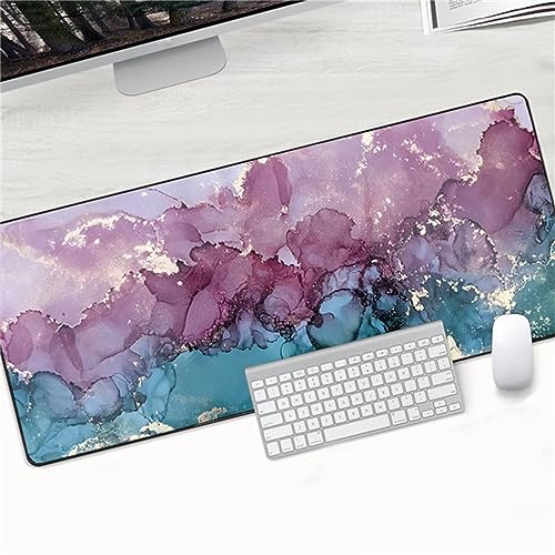 TengYuer Gaming Mauspad Lila Marmor, XXL Gaming Mauspads 31,5x15,7x0,12 Zoll Verlängertes Großes Mauspad Schreibtischauflage, rutschfeste Gummibasis Einfach Zu Reinigen für Gamer/Desktop/Büro/Zuhause