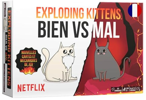Exploding Kittens: Bien VS Mal – Stimmungskartenspiele für Erwachsene & Kinder ab 7 Jahren – Russisches Roulette – Netflix-Serie – Gesellschaftsspiel für Familie – 2 bis 5 Spieler – 15 Minuten – auf