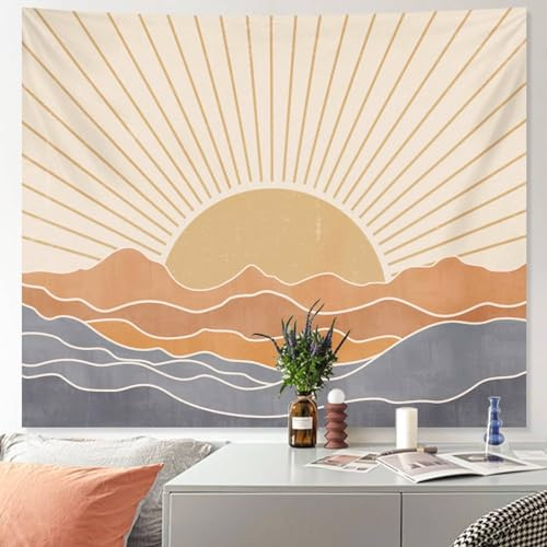 Apdidl Boho Tapestry Wall Hanging for Bedroom Aesthetic, Bohemian Vintage 70s Rainbow Sun Tapestries for Living Room, Retro Hippie Sunset Sea Wall Tapestry for Dorm Room Decor (51 X 60)