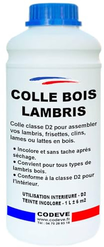 Colle Lambris Bois - Codeve Bois - 1L - Intérieur - Pour L'assemblage D'un Lambris, Frisette, Plinthe, Clin, Lame Ou Latte En Bois.