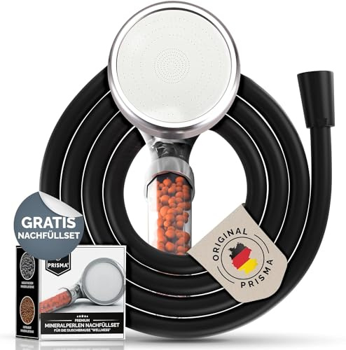 Prisma Wassersparende Handbrause Duschschlauch 200cm PVC Matt Schwarz, Made in Germany