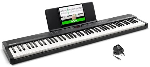 Alesis Teclado Piano con 88 Teclas y 480 Sonidos, Altavoces, MIDI USB, Atril, Adaptador de Corriente y Lecciones de Piano para Principiantes