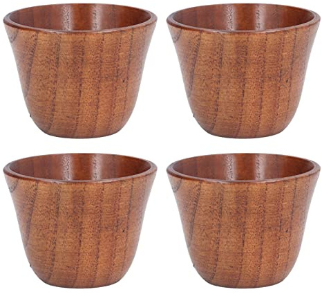4 Piezas Tazas de Té de Madera, 2,5oz/75ml Taza de Té Pequeña, Taza de Cerveza Hechas a Mano, Taza para Beber para Café, Té, Leche, Vino, Bebidas Calientes