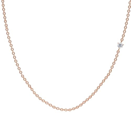 Ethos Jewelry Elegante 14 Karat 585 Echtgold Diamant Roségold Choker Halskette - Minimalistischer Zarter Kropfband mit Doppelseitigem 0,025 Karat Diamant Anhänger, Perfekt für Damen