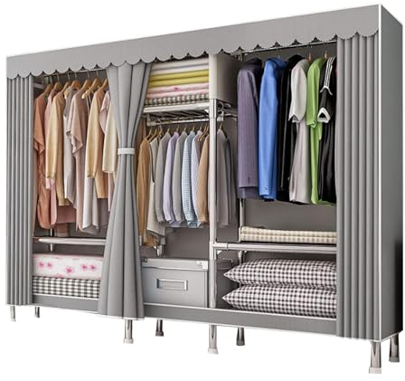 ZCFLWR Stoff-Kleiderschrank, Stoff-Kleiderschrank mit Regalen, Kleiner begehbarer Kleiderschrank, Faltbarer Kleiderbügel aus Vliesstoff, 146 x 46 x 173 cm (grau)