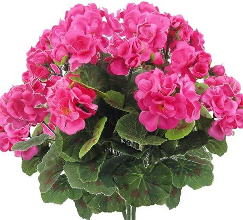 BEIJIALY 4 Stück Künstliche Geranien für den Außenbereich, Seidenblumen-Pflanzen, Künstlicher Geranien-Blumenstrauch, Künstliche Blumen, Pflanzengeranien für Garten, Zuhause, (E)