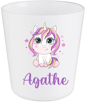 Gobelet Enfant Personnalisé Licorne Kawaii – Gobelet Incassable 230ml Sans BPA – Tasse Prénom Fille École ou Crèche – Cadeau Rentrée Scolaire Licorne