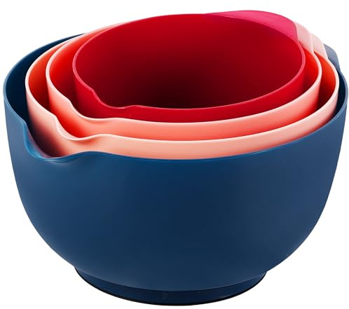 BoxedHome Mixing Bowls with Easy Pour Spout, Non-Slip Base, Large 4.3L, 3.3L, 2.3L, 1.6L, Nesting Salad Bowls for Kitchen Storage, BPA-Free, Dishwasher & Microwave Safe, Set of 4, Mixed Blue Pink