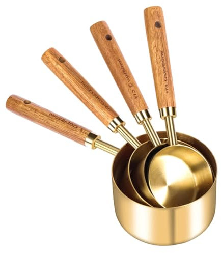 CIYODO Set Di 4 Cucchiai Dosatori Con Manici in Legno Cucchiai Dosatori in Acciaio Inossidabile Per Cucina Cottura Tè E Zucchero
