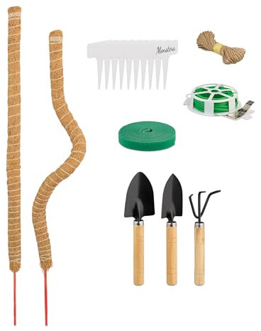 Relaxdays Tuteurs en Fibre de Coco, Lot de 2, pour Monstera, pothos, Supports Plantes, avec Accessoires, 65 cm, Nature