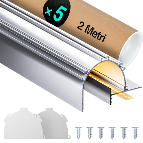 5 x LED Aluminium eckprofil 2m (10m) Stuckleisten Decke Led Trockenbau Profil Deckenleisten für als 20 mm Led Streifen/Led Leisten/Led Schiene, with Milchig Weißer Abdeckung - 2000 x 95,45 x 70,14 mm