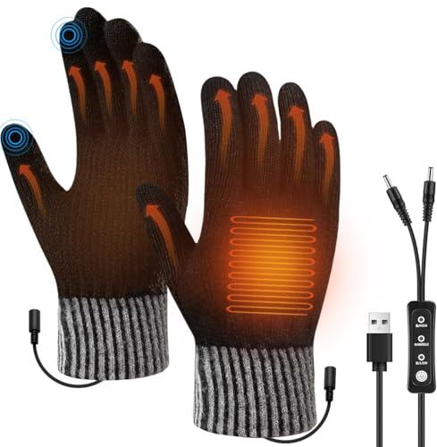 USB Beheizte Handschuhe, Doppelseitig Beheizte Strickwolle USB Handwärmer Handschuhe mit Touchscreen Finger & 3 Einstellbare Temperatur Waschbar Laptop Handschuhe