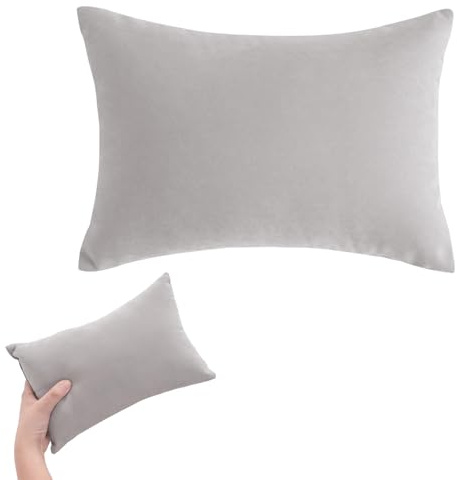 FILOEEX Minikudde, resekudde 27,9 x 17,8 cm, minikudde för barn, maskintvättbar, liten tupplur för nacke, handled, knän, ben (grå)