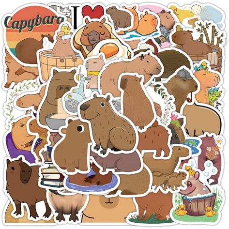 BelleVive 50 Stück lustige Capybara-Aufkleber mit süßen Tieren, Capybara-Geschenke für Kinder und Teenager, Vinyl, wasserfest, Kawaii-Aufkleber für Wasserflaschen, Laptops, Scrapbook