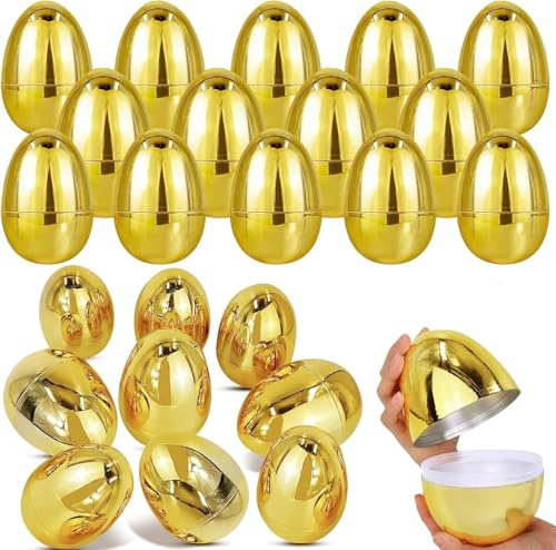 72Pack Golden Easter Eggs-Metallic Gold Easter Eggs Empty Fillable Easter Egg for Easter Hunt, Basket Stuffers Fillers, Party Favors Easter Decorations