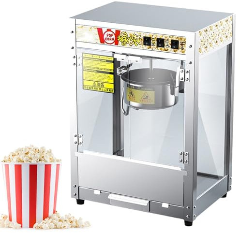GESAIDES Machine à Pop-Corn Commerciale, Machine à Pop-Corn pour Cinéma avec Bouilloire en Acier Inoxydable, Machine à Pop-Corn de Table en Verre Trempé, pour la Maison et Les Fêtes
