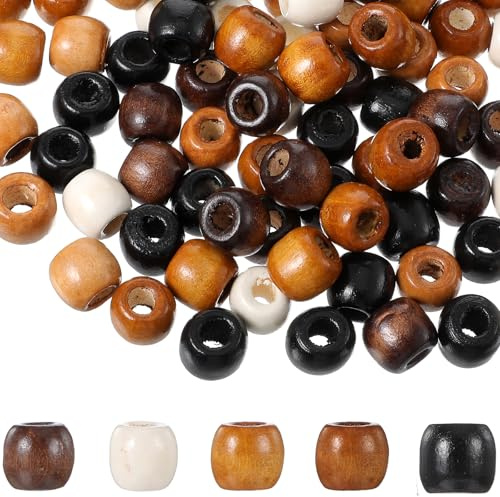 YUXIANLB 150 Stück Holzperlen mit Großem Loch Naturperlen in 5 Vintage Farben für Makramee Perlen Holzperlen Schmuckherstellung DIY Projekte Halsketten Schlüsselanhänger Freundschaftsbänder Heimwerker