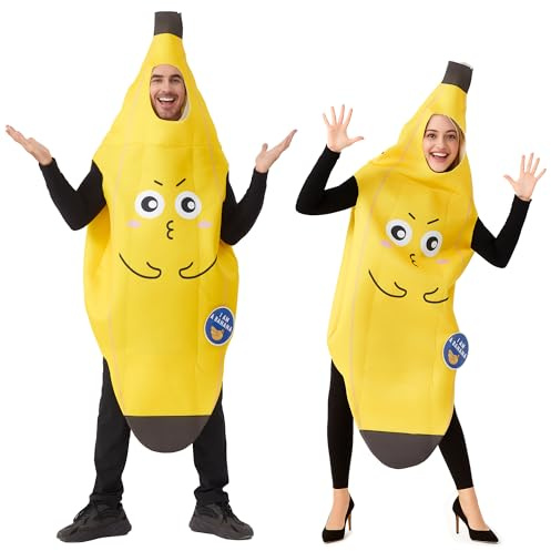 Firecos Banana Costume Adult Fruit Cosplay Halloween Funny Dress Up Party Food Outfit for Men Women (L)