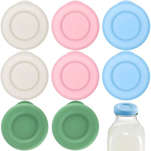8 PCS Milk Bottle Tops Reusable Silicone Caps Replacement Glass Milk Bottles Lids Leakproof Milks Bottles Lids Dishwasher Bottle Top Multicolour Accessories for UK One Pint Milk Glass Bottles