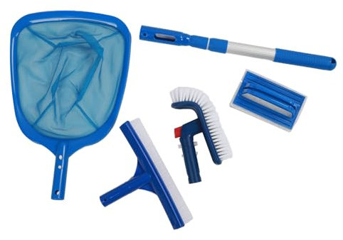 Oreilet Kit di Pulizia Piscina Nuoto, Pennello Piscina con Palo Telescopico 17,7-34,6 Pollici, Rete Skimmer Foglia Fine, Scrubber la Pulizia Piscina per Vasca Idromassaggio Piscine