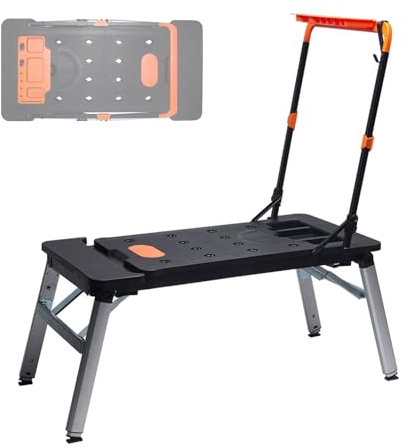 Banco da lavoro pieghevole con ruote, piattaforma di lavoro multifunzionale, altezza regolabile, tavolo portatile, cavalletto, ponteggio, carrello a mano, capacità di carico 150 kg o 250 kg